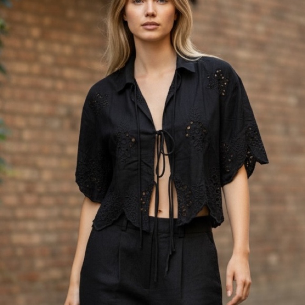 Black Crop Floral Embroidered Shrug New